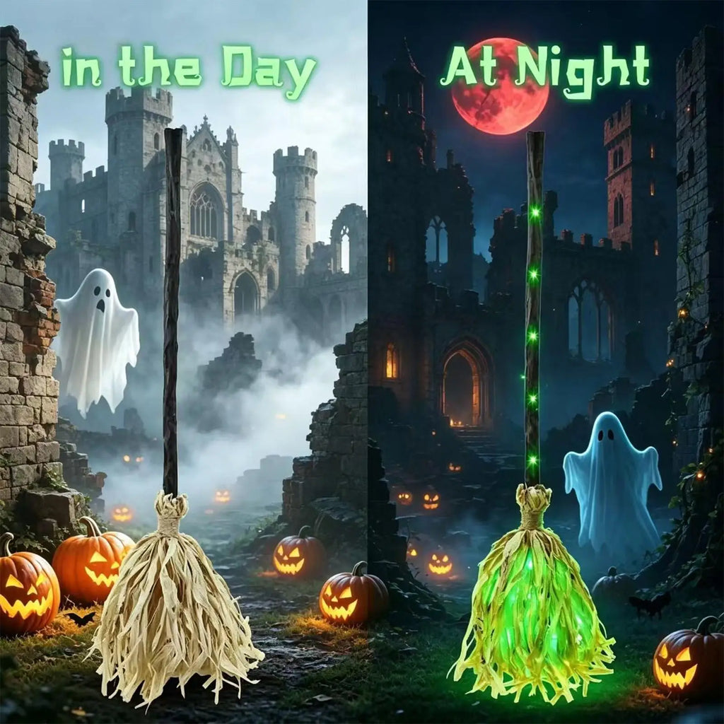 Halloween Animated Broom Decoration with Light & Sound Halloween Decoration Qme