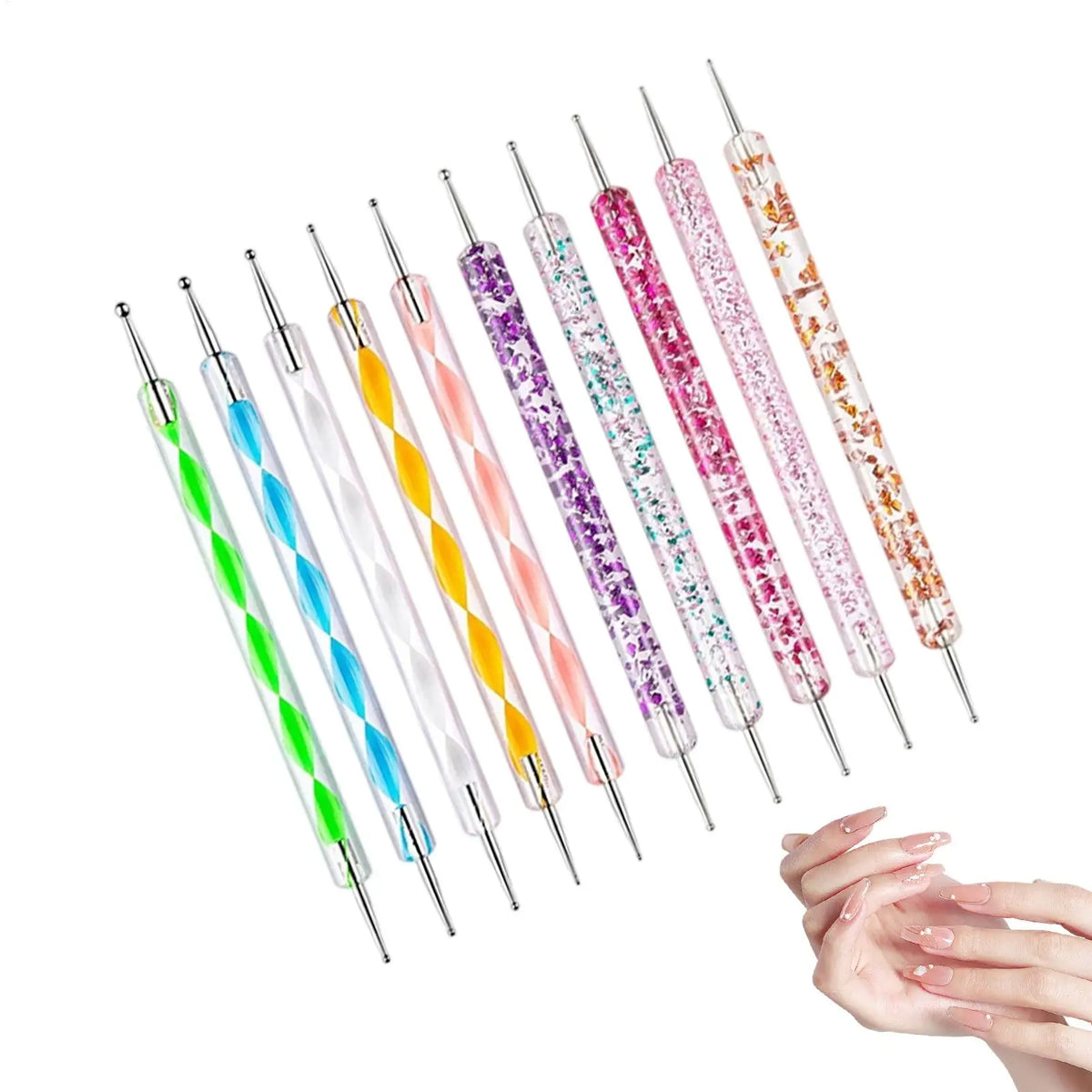 10-Piece Nail Dotting Tool Set – Manicure Decorating Pens Nail Art Tool Set Qme