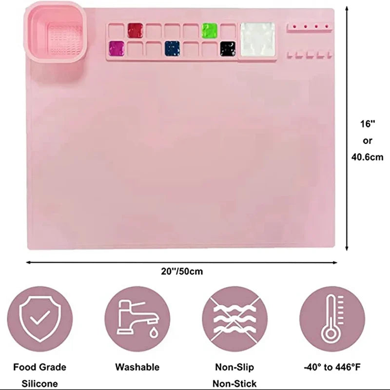 Silicone Art Painting Mat & Brush Holder – Washable Craft Pad Silicone Art Craft Mat Qme