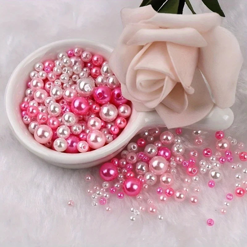 150pcs Pearl-Like Double-Hole Round Beads for DIY Jewelry Craft Beads Qme