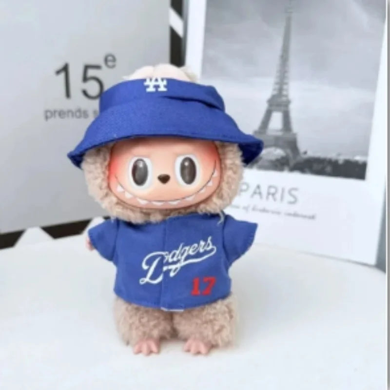 Labubu 15/17cm Doll Outfit Set – Baseball, Sweater & Skirt Doll Clothing Set Qst 12-Blue NO Doll
