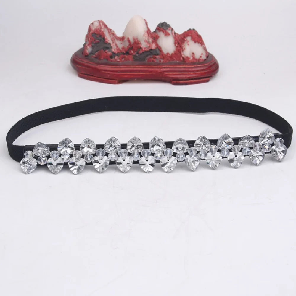Rhinestone Adjustable Waist Belt for Women – 3 Colors Rhinestone Waist Belt Qme white