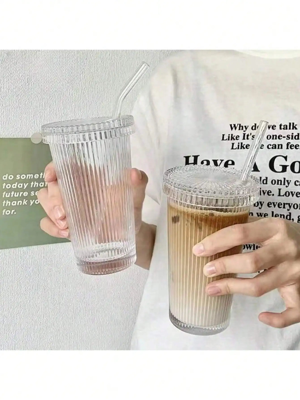 Striped Iced Coffee Cup with Lid & Straw | Reusable Iced Coffee Cup Qme