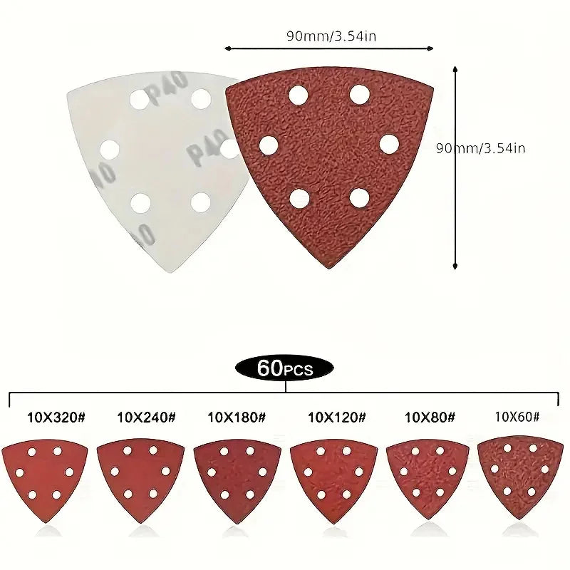 10 Triangle Sanding Pads 6-Hole Multi-Grit 40–320 | Delta Sander Sanding Pads Qme 60Pcs