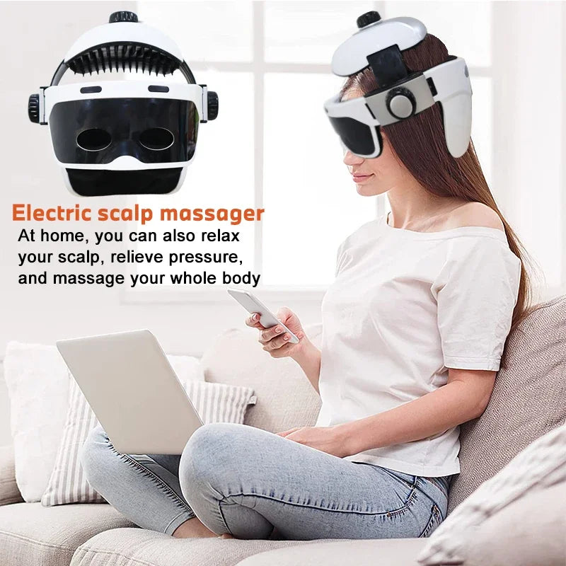 Wireless Air Pressure Head & Eye Massage Helmet with Music Head & Eye Massager Qst