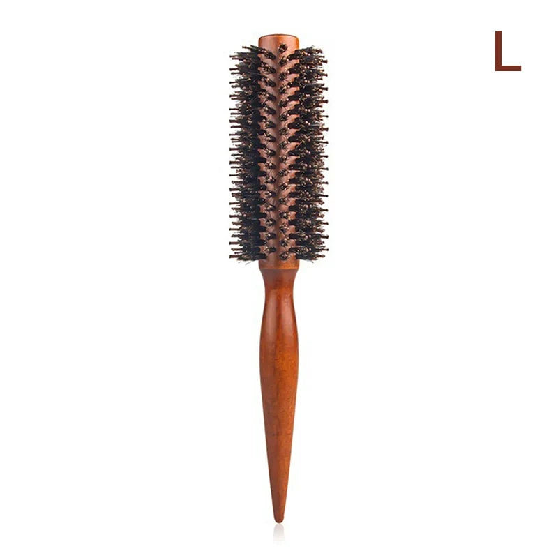 Anti-Static Boar Bristle Wood Round Hair Brush | Styling Round Hair Brush Qme L