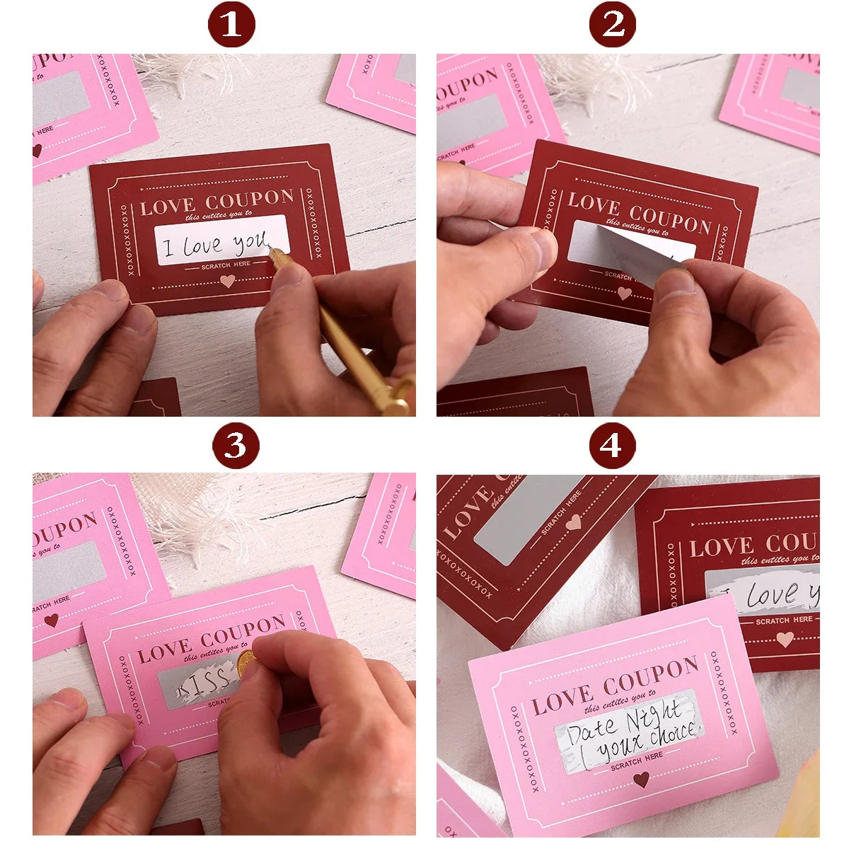 Scratch-Off Love Coupon Cards for Couples | Valentine's Gift Scratch-Off Couple Cards Qme