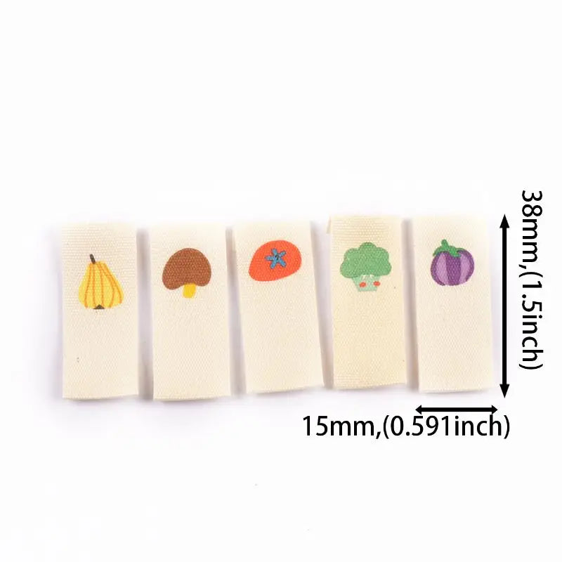 15 Mixed Pattern Cotton Sewing Labels – Mushrooms, Pears & More Woven Sewing Labels Qme