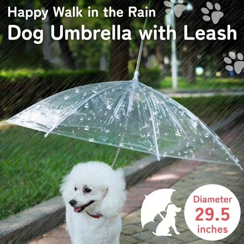 Small Transparent Dog Umbrella with Metal Chain & Strap Dog Rain Umbrella Qme