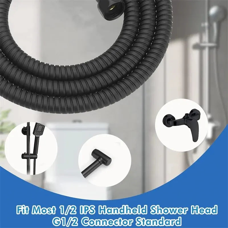 1.5M Black PVC Flexible Shower Hose – Bathroom Extension Flexible Shower Hose Qme