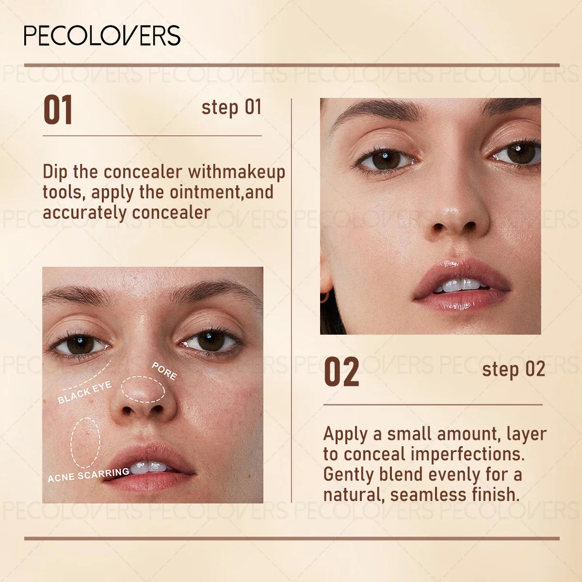 Qme Three-Color Waterproof Concealer – Covers Spots & Blemishes Facial Concealer Qme