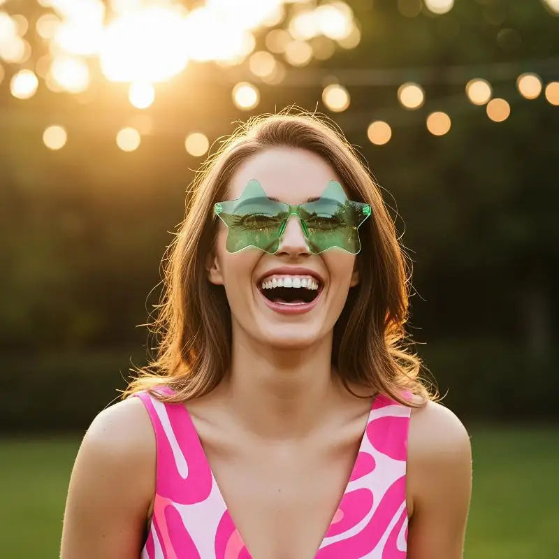 Star Shaped Rimless Sunglasses – Colorful Transparent Party Glasses Novelty Party Sunglasses Qme