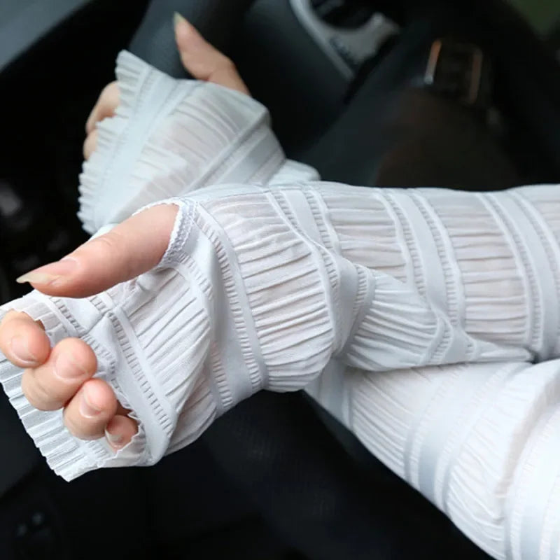 Women's Long Fingerless Arm Warmers – UV Sun Protection Gloves Fingerless Arm Warmers Qme