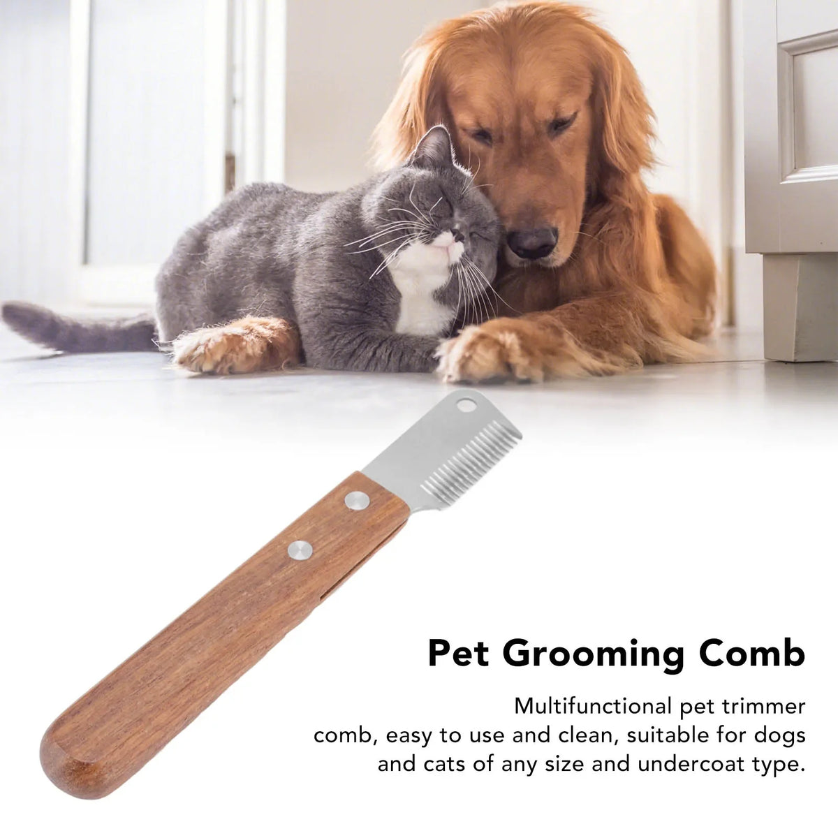 Wood Handle Dog Deshedding Comb – Stainless Steel Pet Grooming Dog Grooming Comb Qme