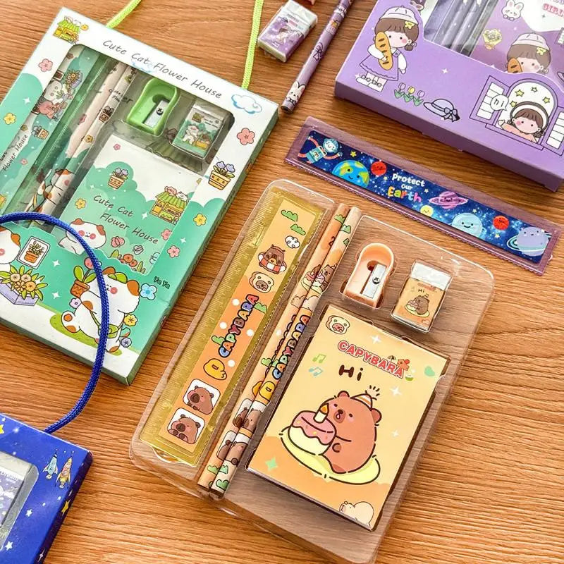 Cute Capybara Kawaii Stationery Set – Eraser & Sharpener Kawaii Stationery Set Qme