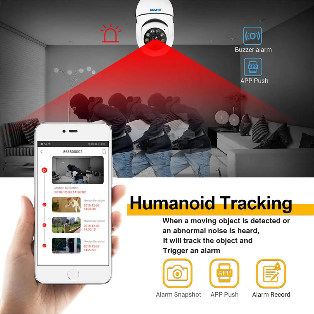 ESCAM PT208 1080P Wireless WiFi Security Camera | Auto Tracking Wireless Security Camera Qme