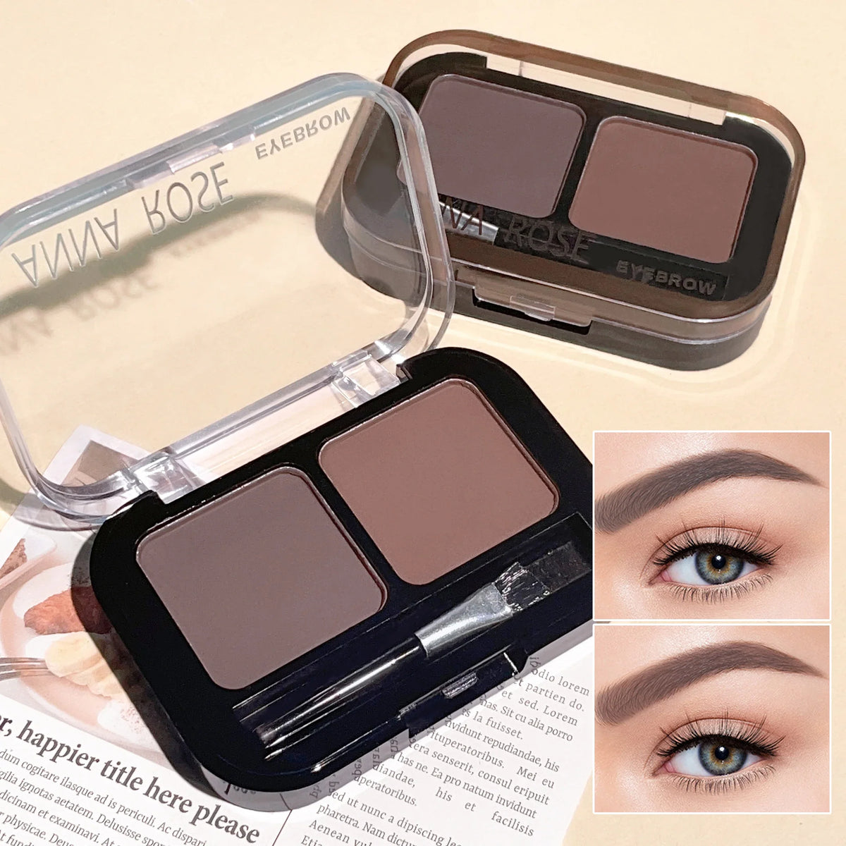 2-Color Eyebrow Powder Palette Black & Brown | Qme Makeup Eyebrow Powder Palette Qme E1802-01