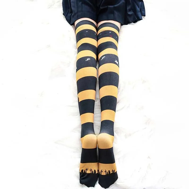 Anime Cat Claw Striped Halloween Thigh High Stockings – Women's Thigh High Stockings Qme