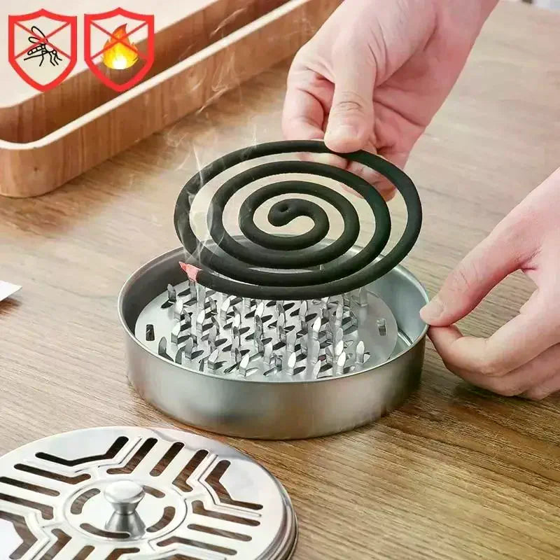 Stainless Steel Mosquito Coil Holder Box with Lid | Portable Mosquito Coil Holder Qst