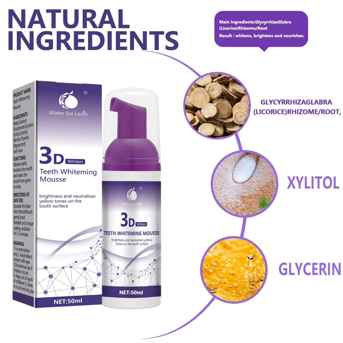 Purple Whitening Mousse Toothpaste | Mini 50ml Deep Cleansing Whitening Mousse Toothpaste Qme