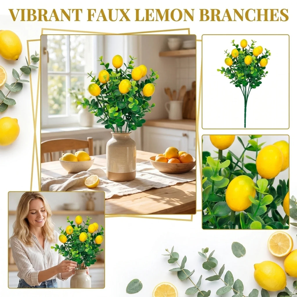 Artificial Lemon Branches – Realistic Faux Plant Décor Artificial Plant Branch Qme As shown One Size