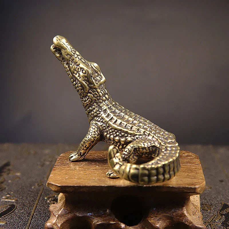 Antique Bronze Crocodile Miniature Figurine | Feng Shui Decor Miniature Figurine Qme onesize