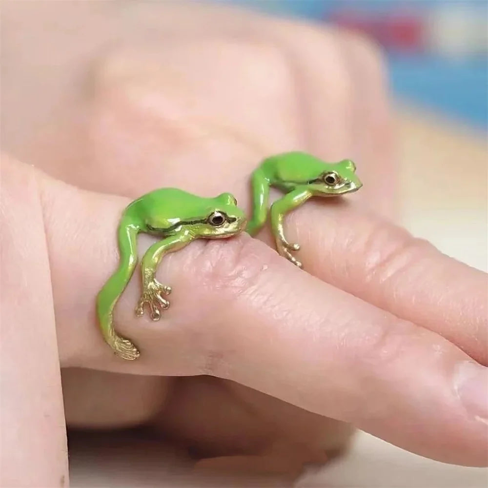 Cute Frog Adjustable Ring – Fun Animal Jewelry, Green & Blue Animal Fashion Ring Qme