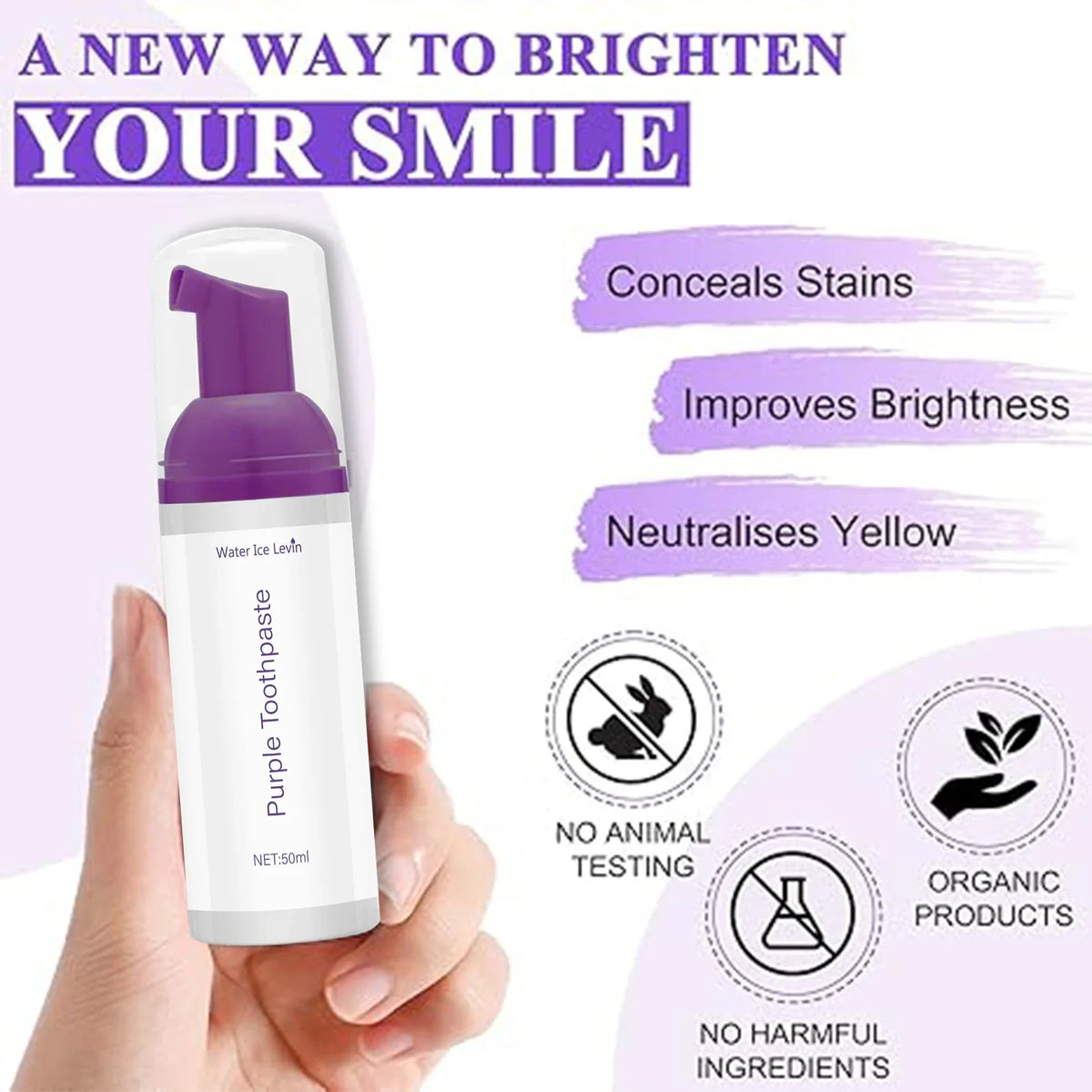 Purple Mousse Toothpaste 50ml – Brighter Teeth & Fresh Breath Mousse Toothpaste Qme