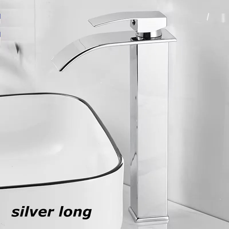 Waterfall Bathroom Faucet – 304 Stainless Steel Single Handle Tap Bathroom Basin Faucet Qst Silver long
