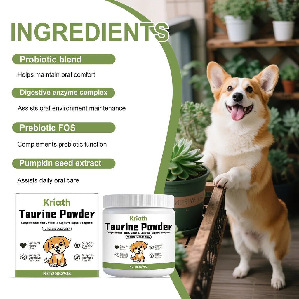 Pet Taurine Powder for Dogs – Heart & Vision Supplement 200g Dog Taurine Supplement Qme