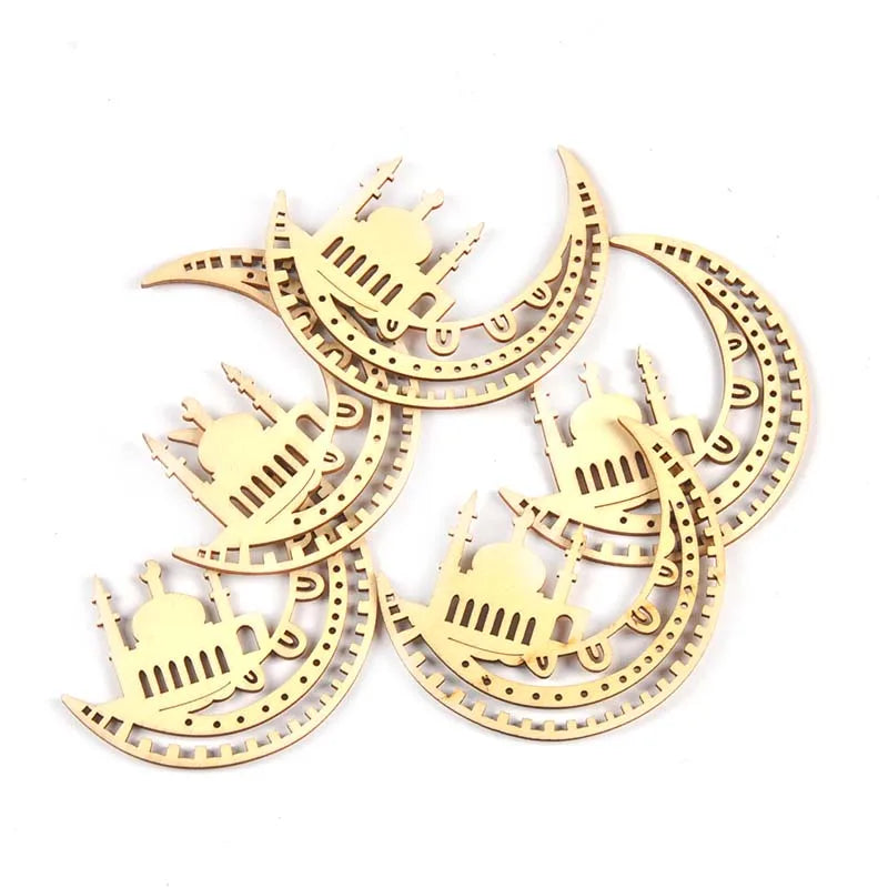 Natural Moon Wood Pendants – Ramadan & Eid Ornaments 8cm Wood Craft Pendants Qme