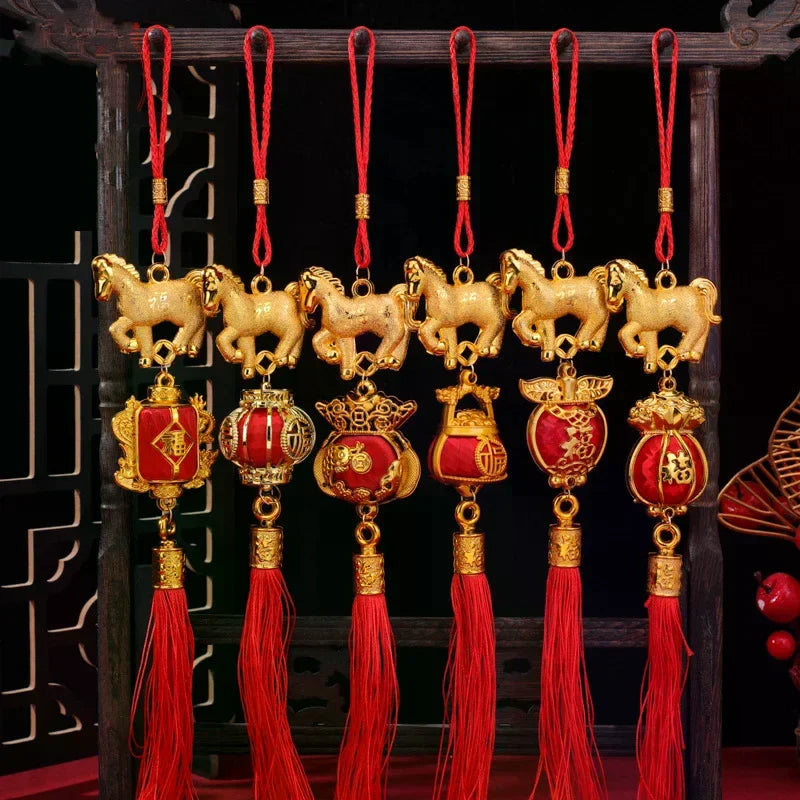 2026 Year of the Horse Chinese 3D Lantern Car & Wall Ornament Festive Hanging Ornament Qme