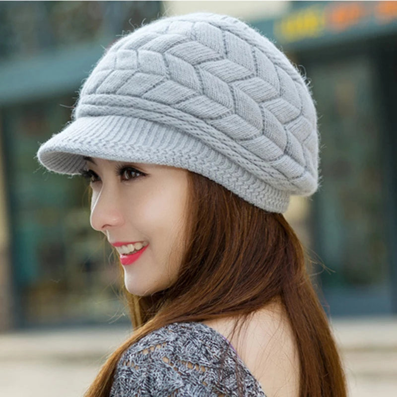 Women's Fleece-Lined Knitted Beret – Warm Winter Hat Knitted Beret Hat Qst one size Gray