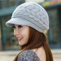 Women's Fleece-Lined Knitted Beret – Warm Winter Hat Knitted Beret Hat Qst one size Gray