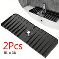 Silicone Faucet Sponge Holder & Sink Drying Pad – 4 Colors Silicone Sink Organizer Qme Black-2PCS