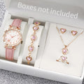 Starfish Quartz Watch & Hollow Heart Bracelet Set | Compact Fashion Watch Set Qme Pink set