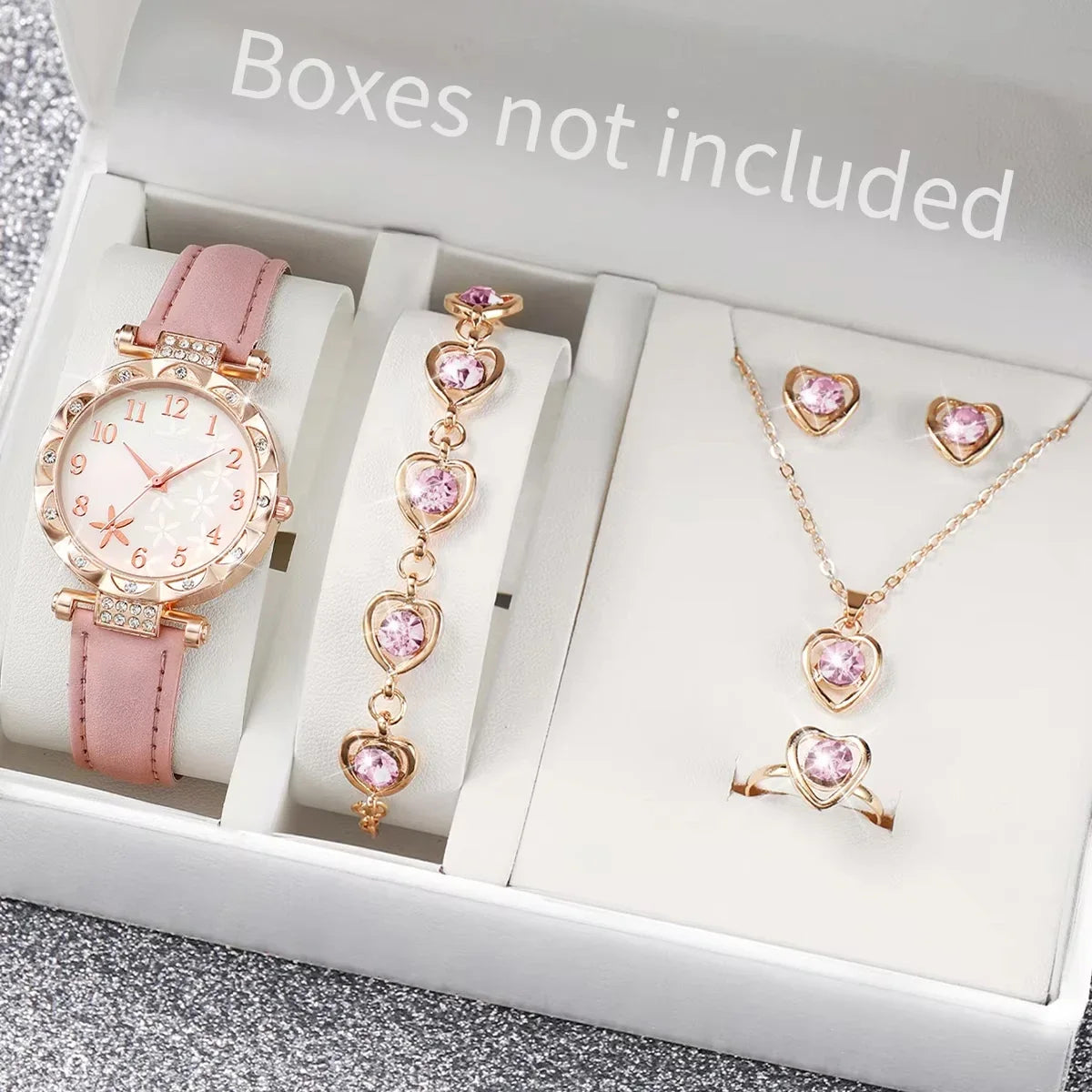Starfish Quartz Watch & Hollow Heart Bracelet Set | Compact Fashion Watch Set Qme Pink set