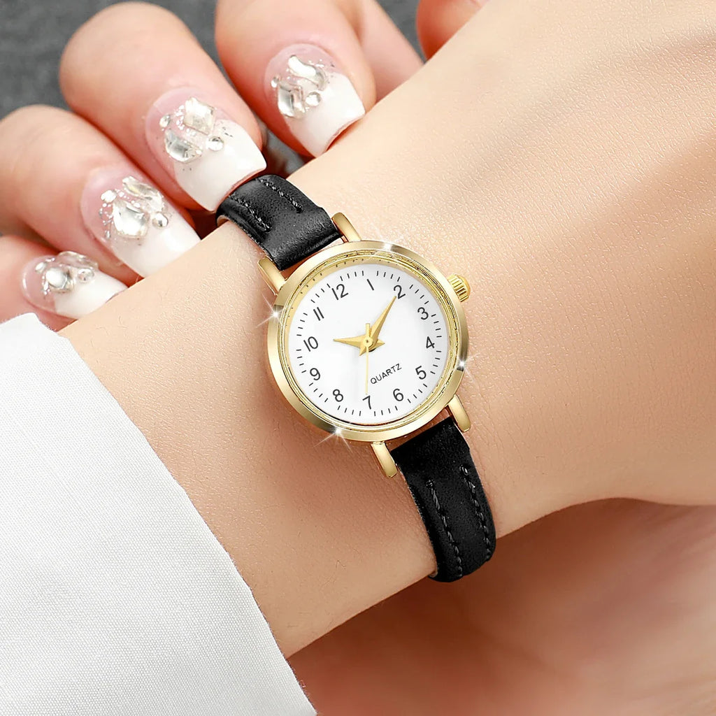 Retro Roman Numeral Round Gold Watch | Soft Leather Band Leather Strap Watch Qme