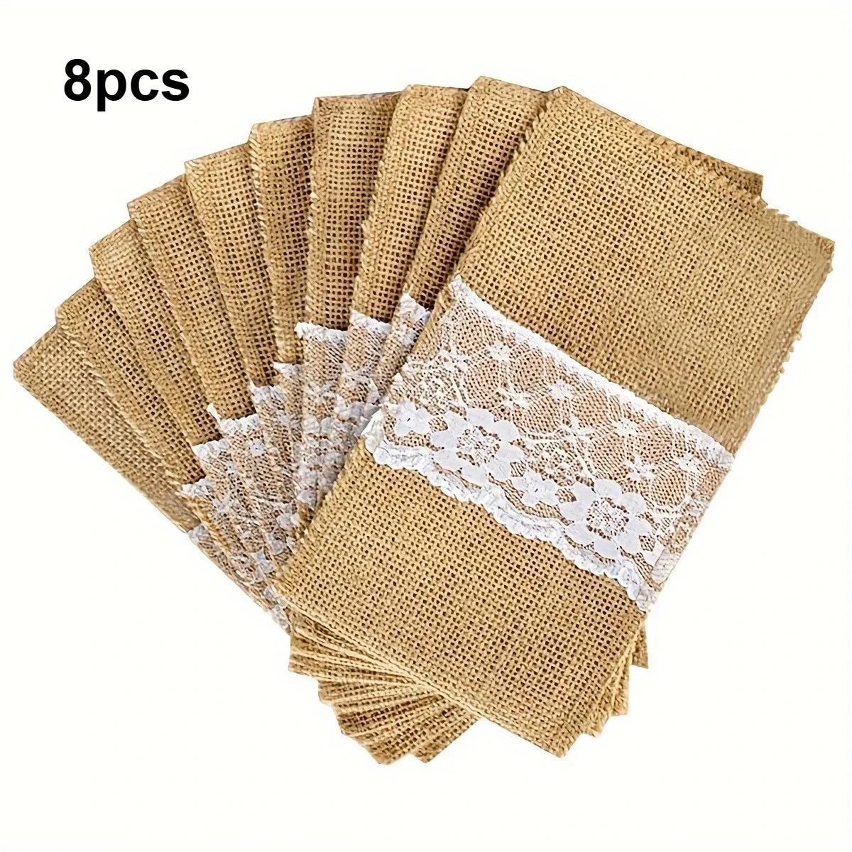 Burlap Lace Cutlery Bags Napkin Holder – Wedding & Party Napkin Cutlery Holder Qme 8pcs