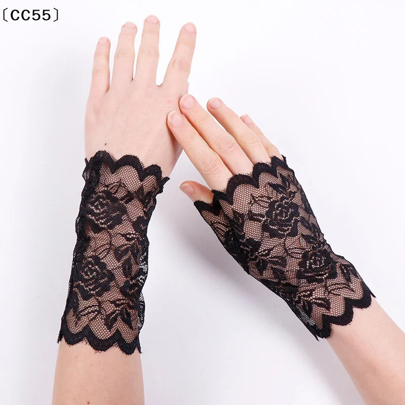 Women's Fingerless Lace Gloves – Bridal Half Finger Fishnet Lace Fashion Gloves Qst