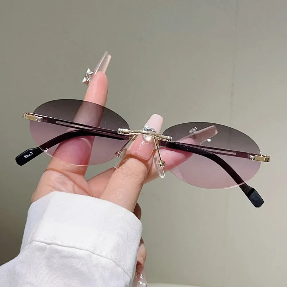 Vintage Frameless Oval Sunglasses – Metal Rimless Gradient Rimless Sunglasses Qme Style 4 WHITE