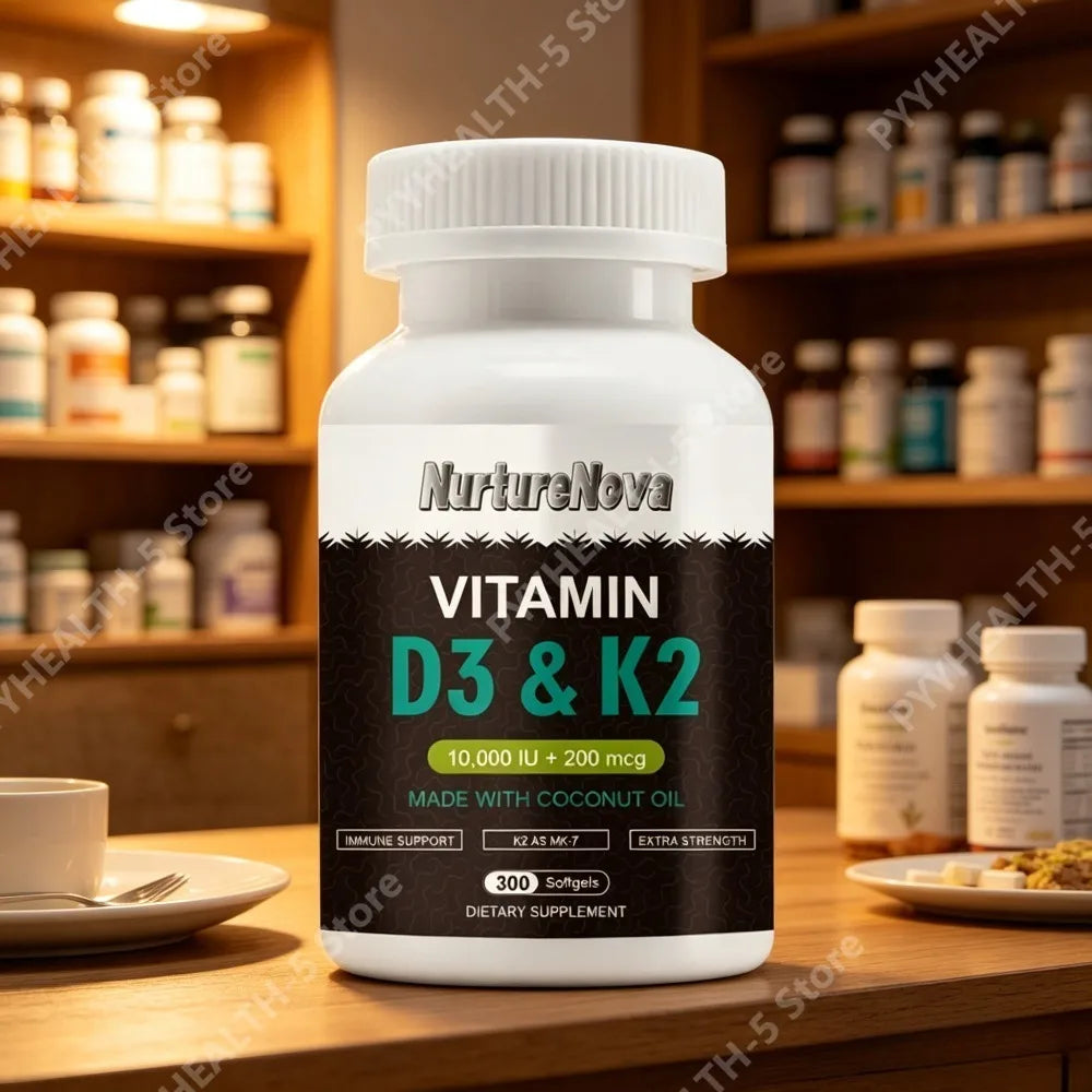 Vitamin D3 K2 Softgels 10,000 IU 200mcg Coconut Oil – 300 CT Vitamin Supplement Qst