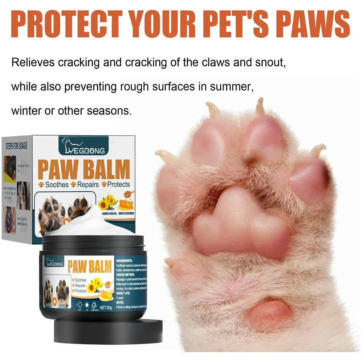 YEGBONG Natural Pet Paw Balm – Lick-Safe Dog & Cat Moisturizer Pet Paw Balm Qst