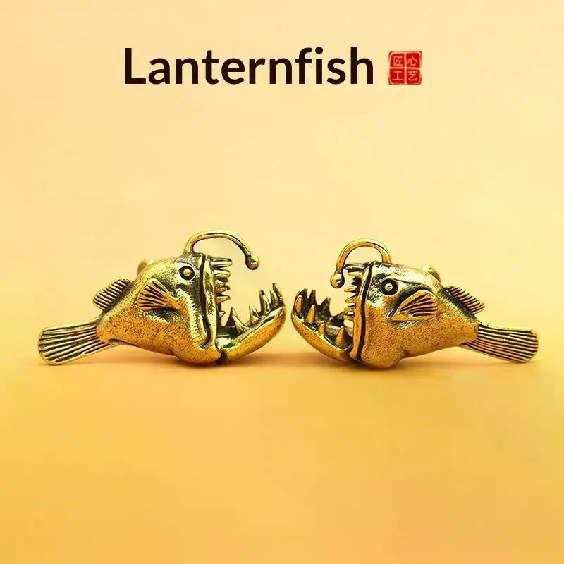 Brass Anglerfish Fishbowl Miniature | Ocean Sea Animal Model Collectible Miniature Qme