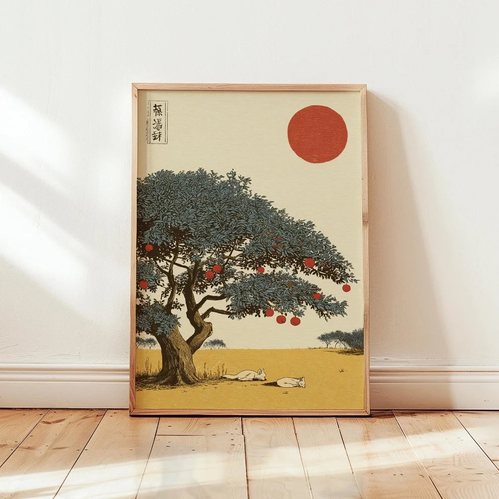 Retro Japanese Koi & Tree Canvas Wall Art – Unframed Print Canvas Wall Art Qst