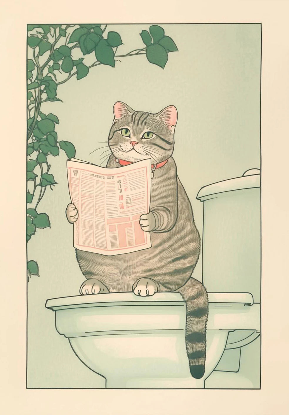 Japanese Cat Bathtub Canvas Print | Japandi Retro Wall Art Canvas Wall Art Qst 15 50x70cm Unframed