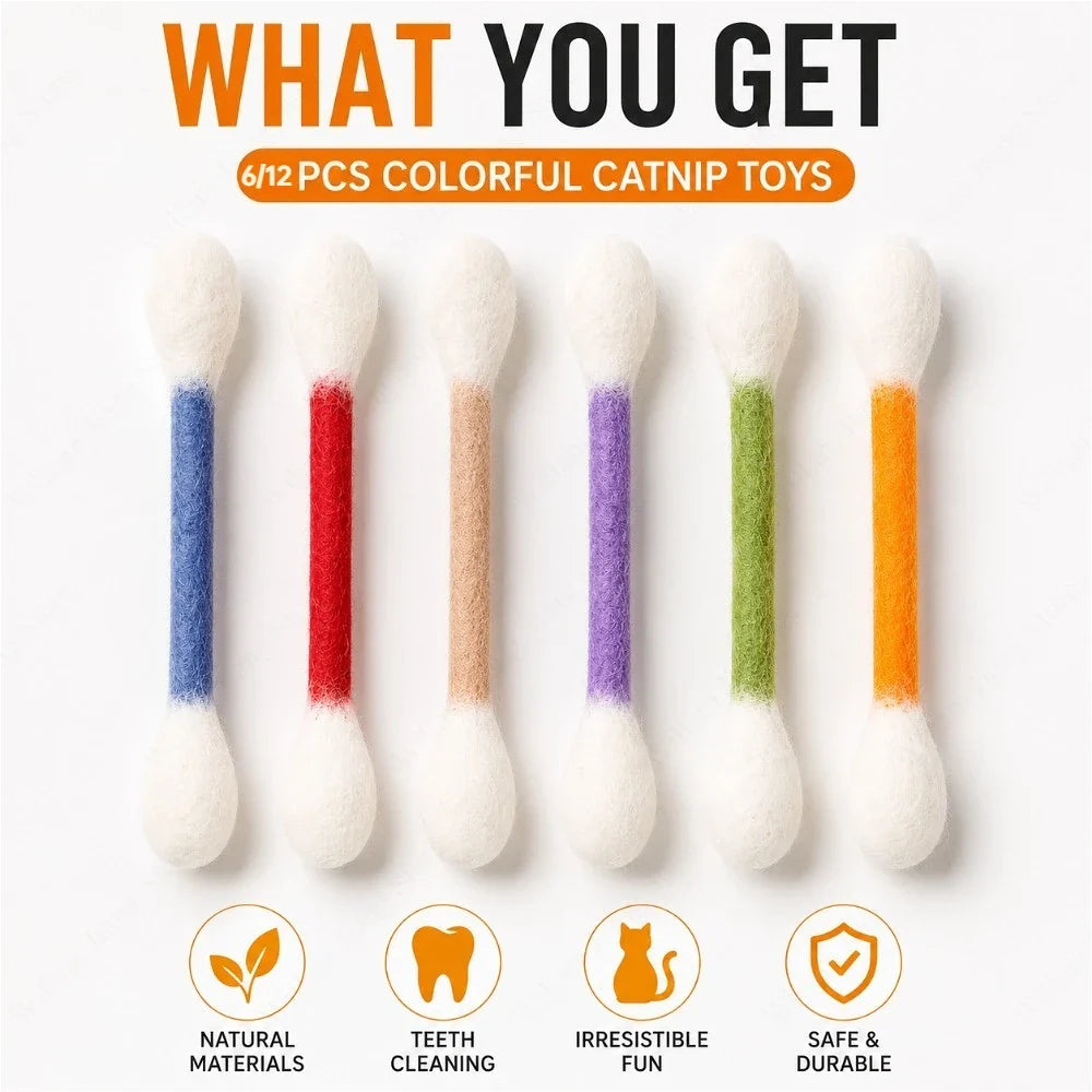 6-Pack Catnip Chew Toys – Cotton Swab Kitten Teeth Toy Cat Chew Toy Qme