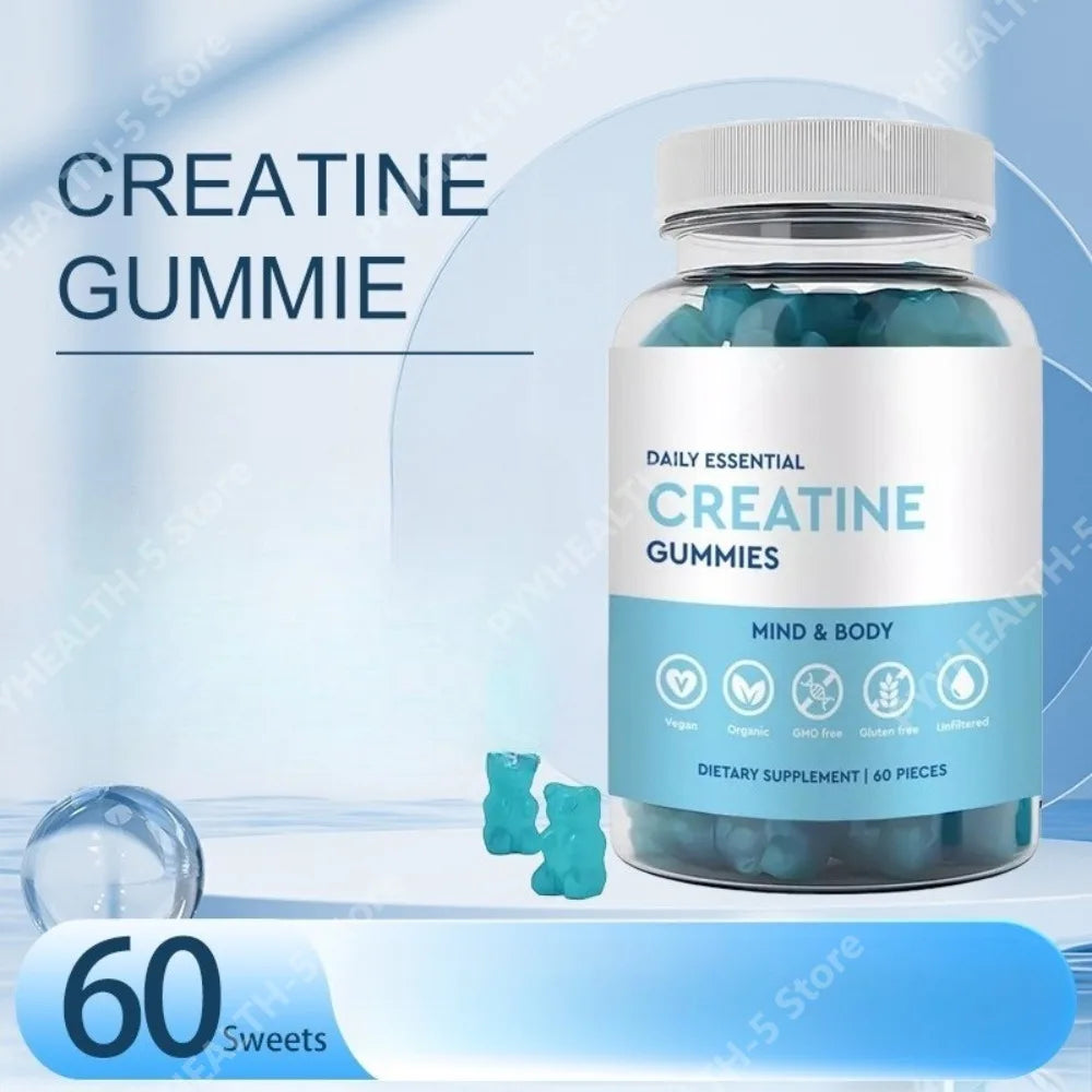 Creatine Gummies Vegan Non-GMO Gluten-Free | 60 Count Creatine Supplement Qst
