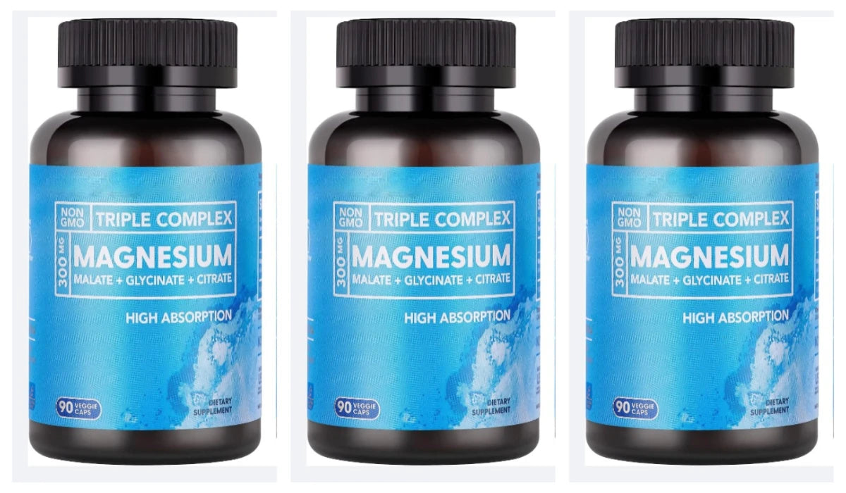 Triple Magnesium Complex 300mg – Malate Glycinate Citrate, 90 Caps Mineral Supplement Qst 3bottles