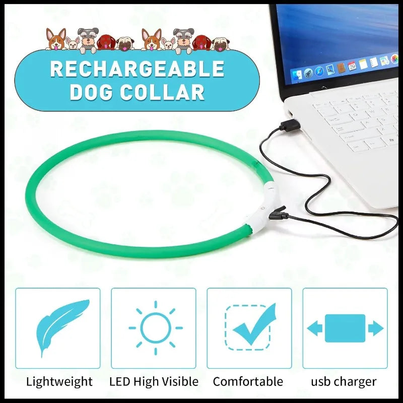 LED USB Rechargeable Dog Collar – Adjustable Safety Light LED Dog Collar Qme